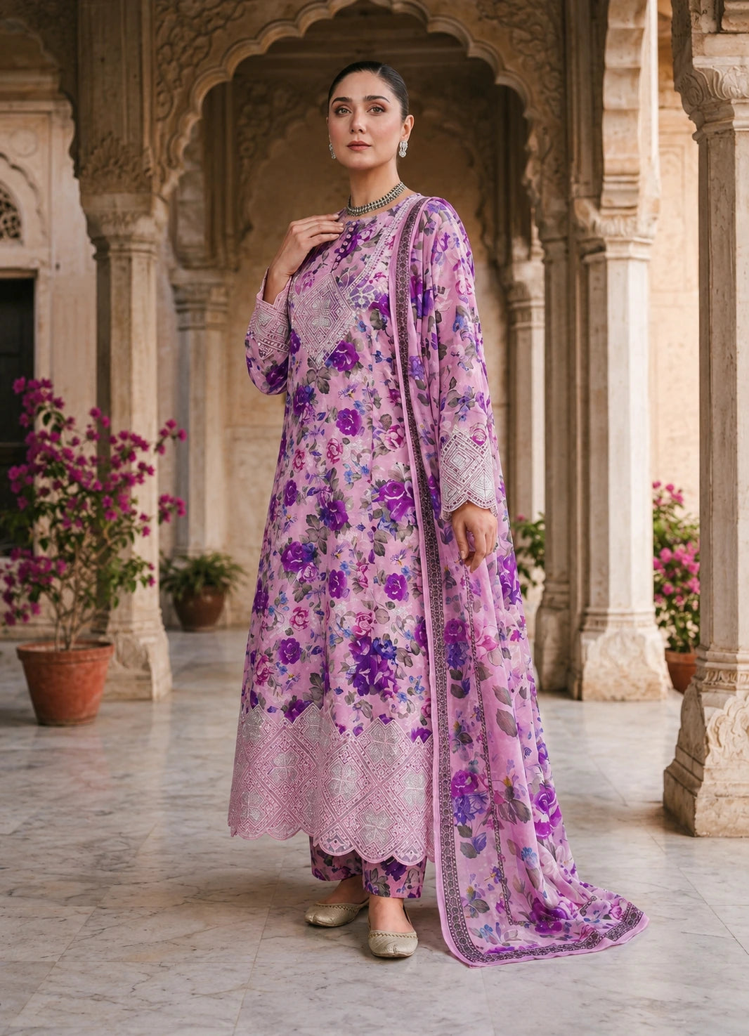 Floria – 3-Piece Printed Embroidered Lawn