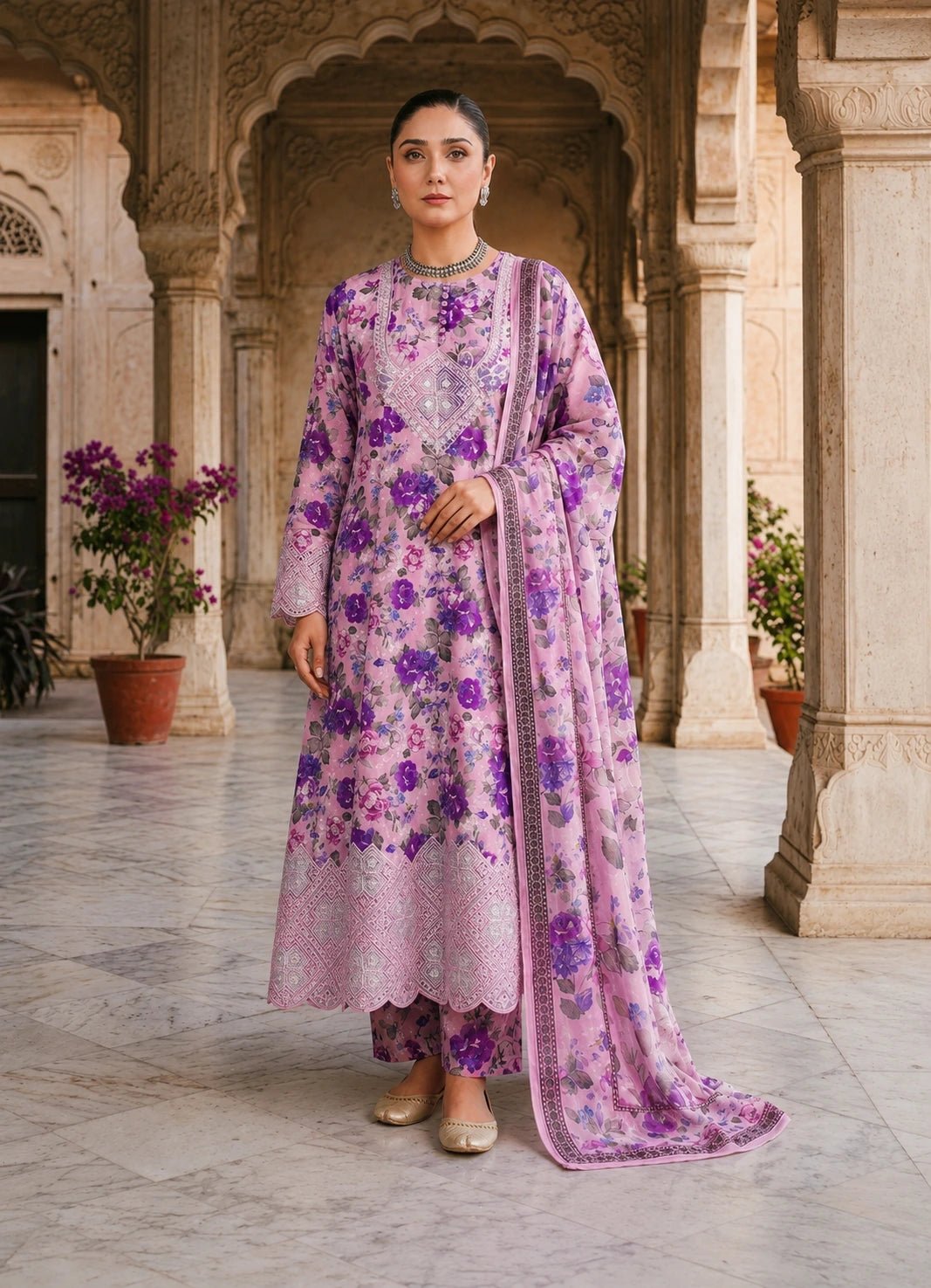 Floria – 3-Piece Printed Embroidered Lawn