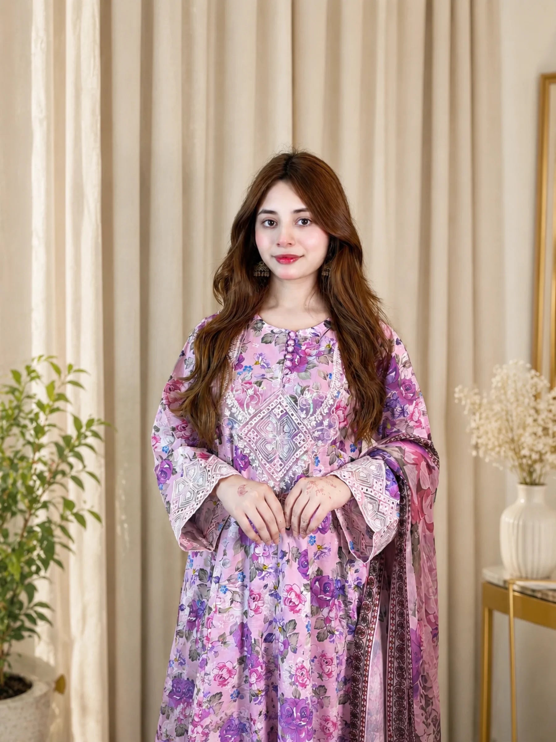 Floria – 3-Piece Printed Embroidered Lawn